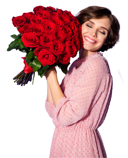 Woman with bouquet of beautiful roses