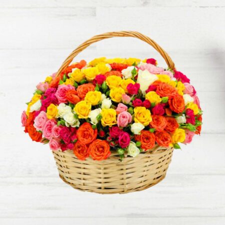 Mixed flowers in a basket