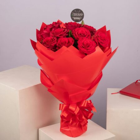 A bouquet of red roses in a nice wrapping
