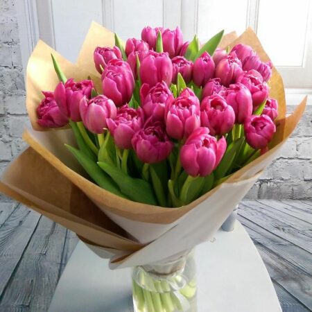 bouquet of pink tulips in a vase
