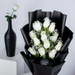 Mystic Moonlight Combo – White Rose Bouquet with Teddy bear and 16 Pc Chocolates