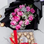 Harmony in Bloom Combo – Bouquet of pink roses with 24pc chocolates