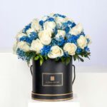 Box Of Blooms – White Roses in a Black Box