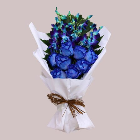 Blue roses and blue orchids in a nice wrapping