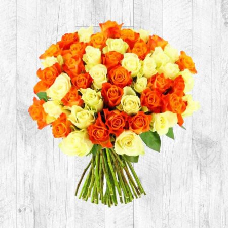 Mix of yellow and red roses bouquet