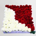 Shes Lovely – Red and white roses in wooden plate