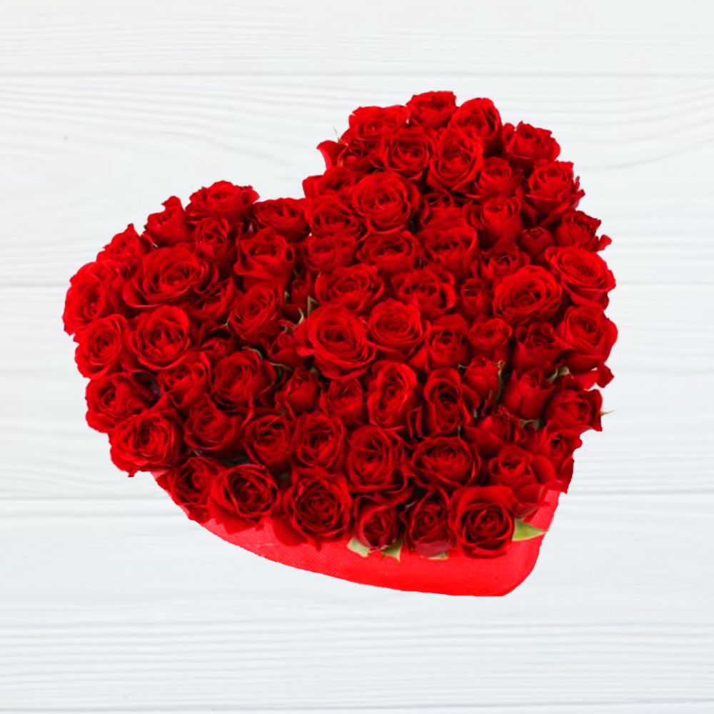 Red roses arranged in a heart shape